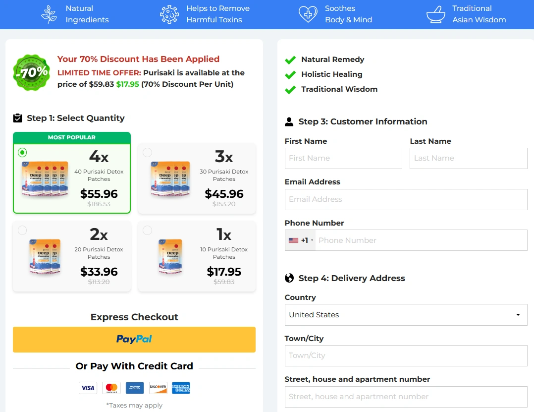 Purisaki Secure Checkout — Buy Deep Cleansing Foot Pads USA